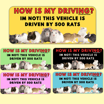 How Is My Driving? I'm Not, This Vehicle Is Driven By 500 Rats | Sticker, Bumper Sticker And Magnet! - bejeweled stickers