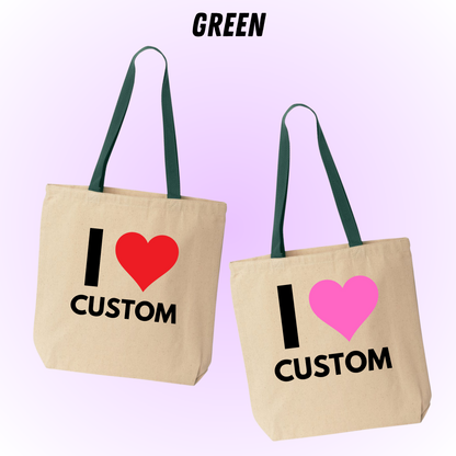 I heart custom text tote bag