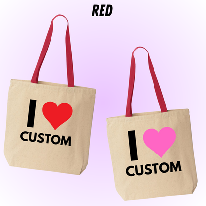 I heart custom text tote bag