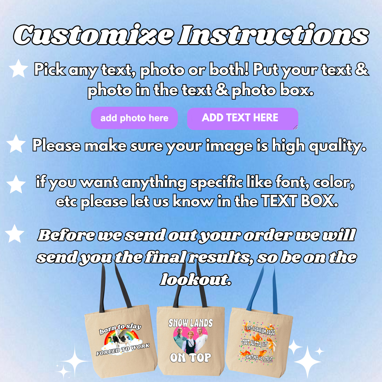 Custom photo & Custom text tote bag