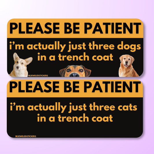 Please be patient, i'm just three dogs in a trench coat